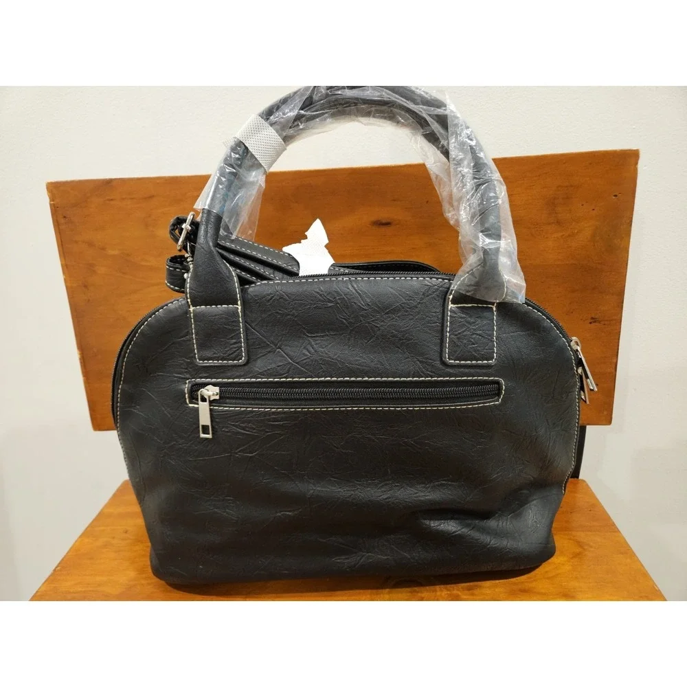 Stone & Co. Nancy Large Dome Satchel Black Purse White‎ Stitch NEW